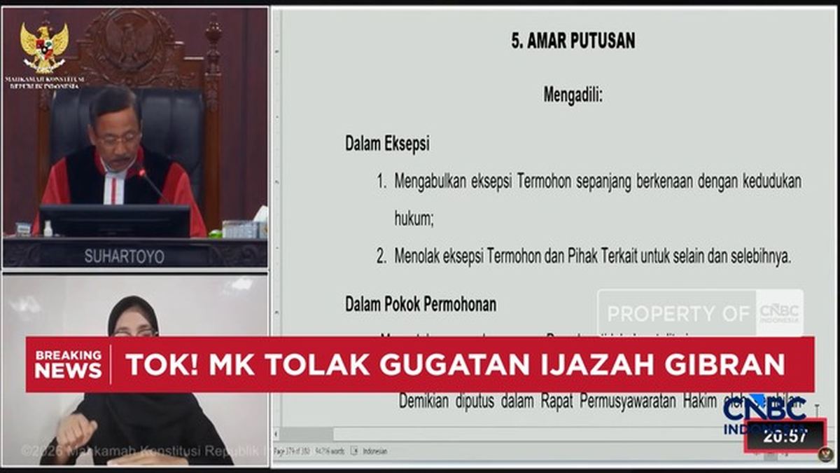 Video: Putusan MK Soal Gugatan Ijazah Gibran — gambar dari CNBC Indonesia